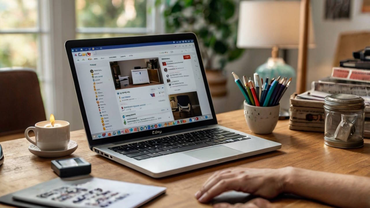 Person setting up eBay selling account on laptop surrounded by items to sell